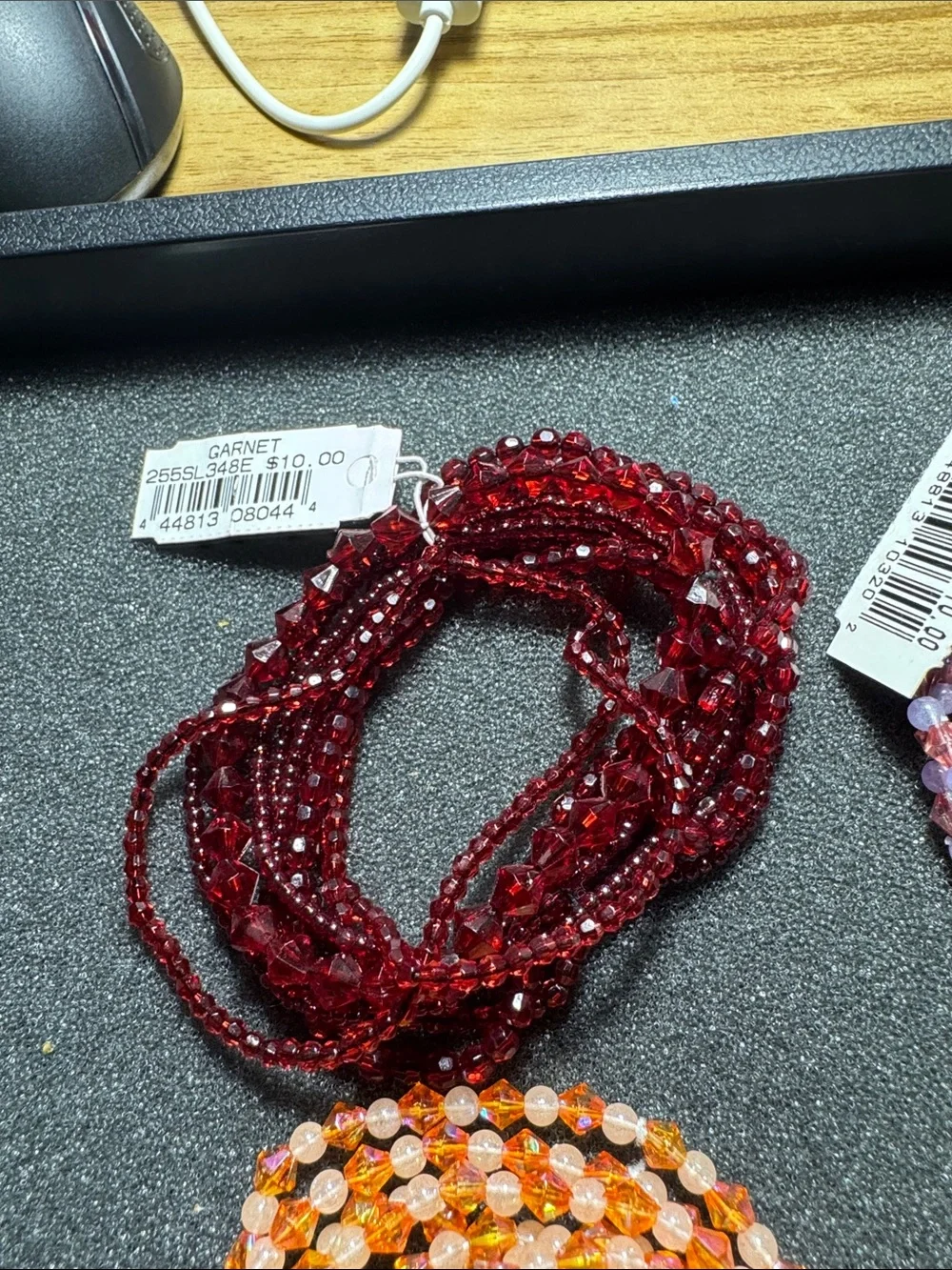 Assorted Beaded Stretch Bracelets - Red, Pink, Orange, Lavender